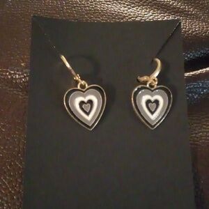 NIP - Dangling Black & White Heart Hoop Earrings